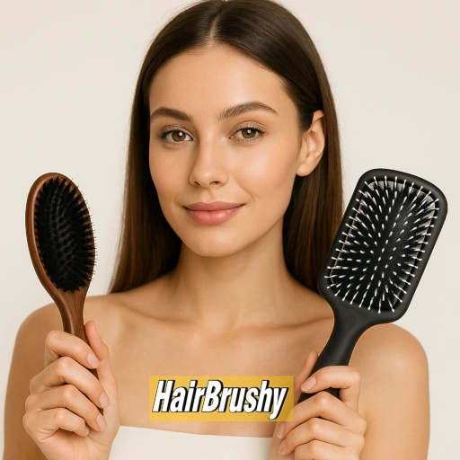 My Top Picks For Hair That Is Thinning - Young woman holding Kent boar bristle and Fromm paddle brush for thinning hair