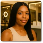 woman with silk press on natural hair, showing volume vs sleek straight finish on 3C–4C texture