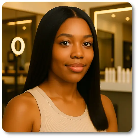woman with silk press on natural hair, showing volume vs sleek straight finish on 3C–4C texture