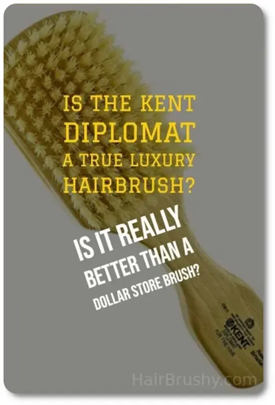 Close-up of the Kent Diplomat boar bristle hairbrush with bold text overlay asking, “Is the Kent Diplomat a true luxury hairbrush? Is it really better than a dollar store brush?
